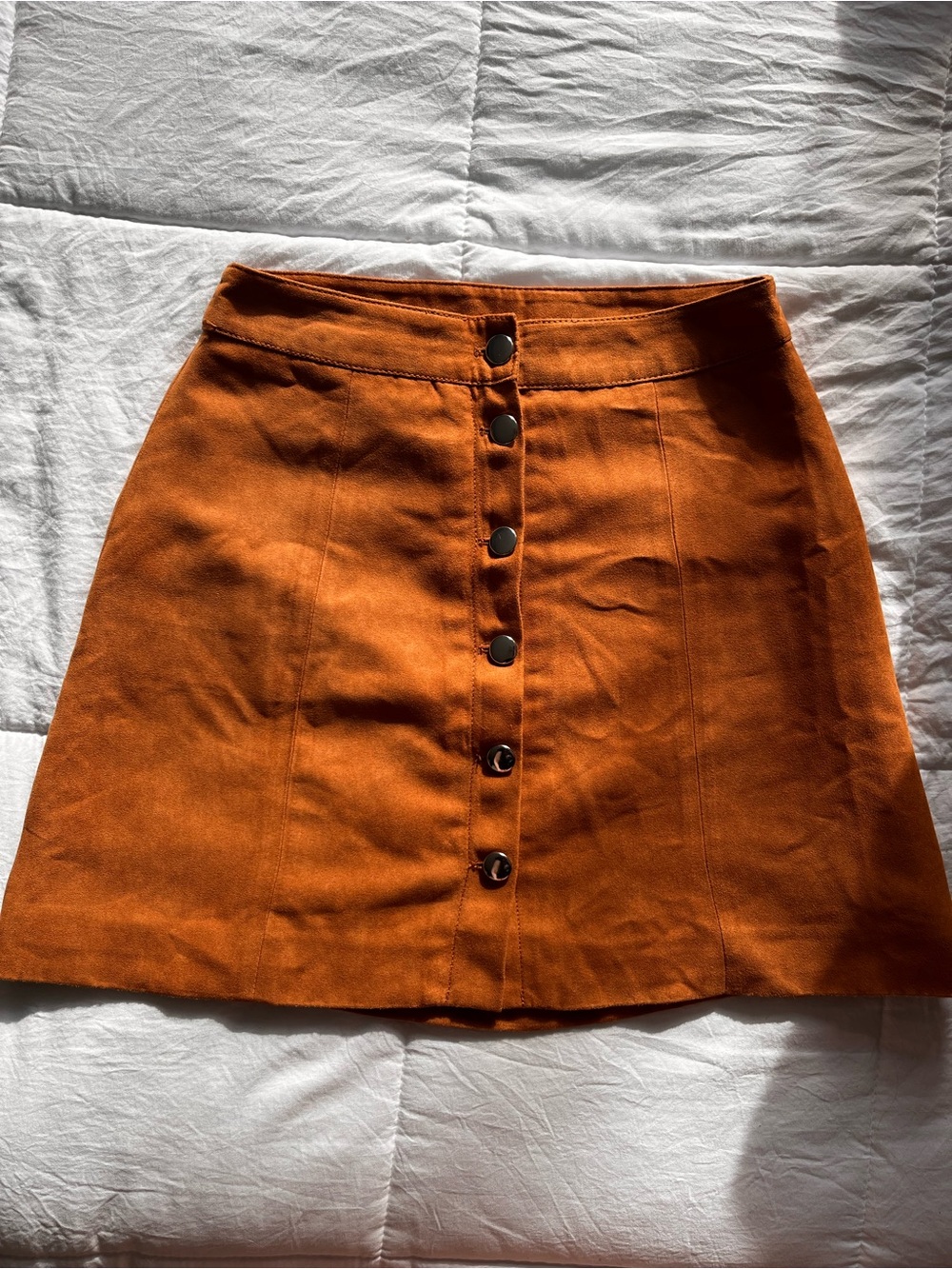 H&M Orange Button-Front Suede-Look Mini Skirt